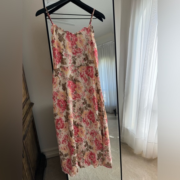 Reformation Floral Dress Pink White Yellow Green Side Slit Spaghetti Straps - Picture 3 of 8